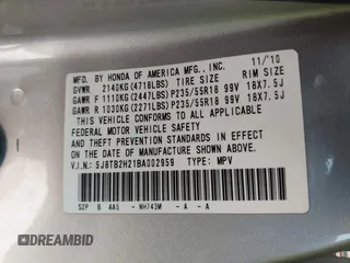 2011 Acura RDX with VIN 5J8TB2H21BA002959, listed as a IAAI auction lot 42748088 with 236,938 mi miles and . Bid and sale history available at DreamBid. Image 9.