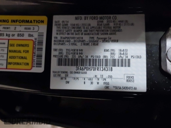 2015 Ford Fusion SE with VIN 3FA6P0H70FR134318, listed as a IAAI auction lot 41836904 with 115,872 mi miles. Bid and sale history available at carsss.com. Image 9.