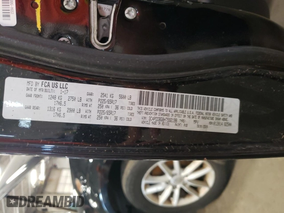 2017 Dodge Journey SXT with VIN 3C4PDDBG8HT592198, listed as a Copart auction lot 55170285 with 168,137 mi miles and Clean title. Bid and sale history available at DreamBid. Image 13.
