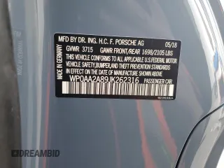 2018 Porsche 718 Cayman z VIN WP0AA2A89JK262316, wystawiony jako Copart lot #85058764 z przebiegiem Nie podano mil oraz Szkoda całkowita • Salvage title. Historia ofert i sprzedaży dostępna na DreamBid. Obrazek 12.