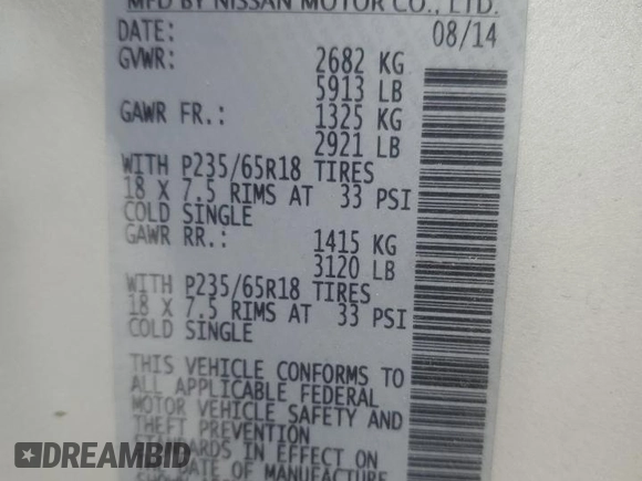 2014 Infiniti QX60 z VIN 5N1AL0MN6EC552444, wystawiony jako Copart lot #57616755 z przebiegiem 80 864 mil mil oraz Szkoda całkowita • Salvage title. Historia ofert i sprzedaży dostępna na DreamBid. Obrazek 13.