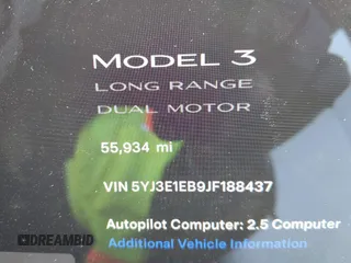 2018 Tesla Model 3 Long Range Battery with VIN 5YJ3E1EB9JF188437, listed as a IAAI auction lot 41371254 with 55,934 mi miles and . Bid and sale history available at DreamBid. Image 7.