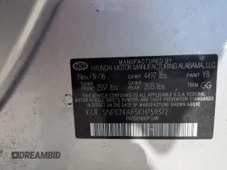 2019 Hyundai Sonata SE z VIN 5NPE24AF5KH759372, wystawiony jako Copart lot #58020925 z przebiegiem 61 363 mil mil oraz Szkoda całkowita • Salvage title. Historia ofert i sprzedaży dostępna na DreamBid. Obrazek 12.
