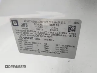 2015 GMC Terrain SLE z VIN 2GKALMEK9F6144602, wystawiony jako IAAI lot #41964647 z przebiegiem 157 789 mil mil oraz . Historia ofert i sprzedaży dostępna na DreamBid. Obrazek 8.