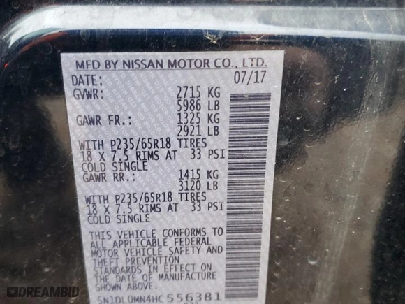2017 Infiniti QX60 with VIN 5N1DL0MN4HC556381, listed as a Copart auction lot 47005435 with 125,299 mi miles and Salvage Title. Bid and sale history available at carsss.com. Image 13.