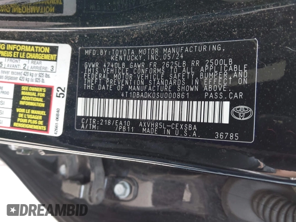 2025 Toyota Camry LE с VIN 4T1DBADK0SU000861, выставлен на аукционе IAAI как лот 42131419 с пробегом 37 508 миль миль и . История ставок и продаж доступна на DreamBid. Изображение 9.