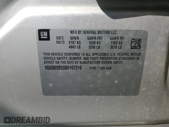 2013 Cadillac CTS Luxury with VIN 1G6DE5E53D0167210, listed as a Copart auction lot 61766435 with 54,249 mi miles and Salvage title. Bid and sale history available at DreamBid. Image 12.