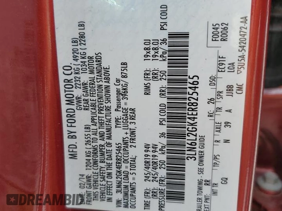 2014 Lincoln MKZ z VIN 3LN6L2GK4ER825465, wystawiony jako Copart lot #55911345 z przebiegiem 78 783 mil mil oraz Szkoda całkowita • Salvage title. Historia ofert i sprzedaży dostępna na DreamBid. Obrazek 12.