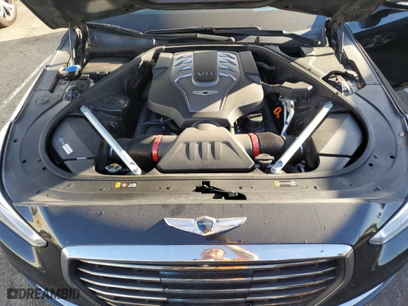 2018 Genesis G90 5.0L Ultimate with VIN KMHG54JH9JU038974, listed as a Copart auction lot 76321104 with 106,221 mi miles and Salvage Title. Bid and sale history available at carsss.com. Image 11.