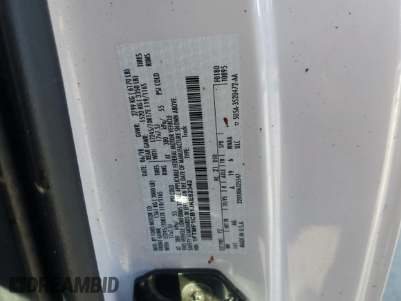 2018 Ford F-150 XL z VIN 1FTMF1CB1JKE82342, wystawiony jako Copart lot #51732805 z przebiegiem Nie podano mil oraz Szkoda całkowita • Salvage title. Historia ofert i sprzedaży dostępna na DreamBid. Obrazek 12.