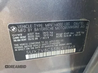2011 BMW X5 50i with VIN 5UXZV8C53BL417868, listed as a Copart auction lot 55095935 with 102,720 mi miles and Clean title. Bid and sale history available at DreamBid. Image 13.
