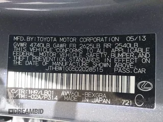 2013 Lexus ES 300h with VIN JTHBW1GG5D2028515, listed as a IAAI auction lot 42374768 with 107,737 mi miles and . Bid and sale history available at DreamBid. Image 9.