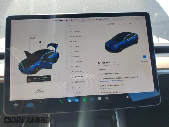 2019 Tesla Model 3 Mid Range with VIN 5YJ3E1EA8KF299456, listed as a Copart auction lot 48152695 with 27,144 mi miles and Salvage Title. Bid and sale history available at DreamBid. Image 9.