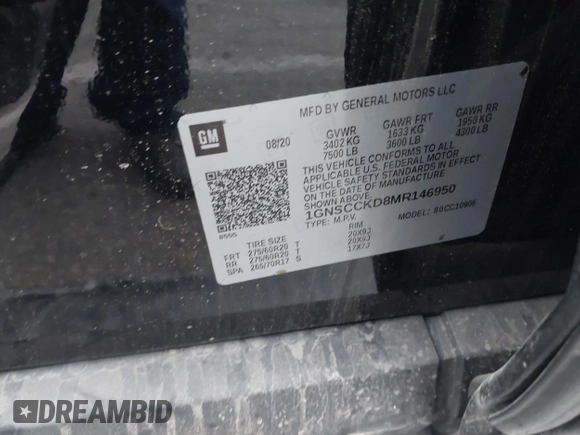 2021 Chevrolet Suburban LT z VIN 1GNSCCKD8MR146950, wystawiony jako IAAI lot #42431197 z przebiegiem 155 060 mil mil oraz . Historia ofert i sprzedaży dostępna na DreamBid. Obrazek 9.