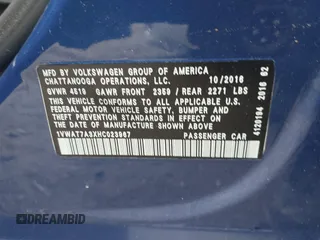 2017 Volkswagen Passat S z VIN 1VWAT7A3XHC023967, wystawiony jako IAAI lot #41442472 z przebiegiem 29 905 mil mil oraz . Historia ofert i sprzedaży dostępna na DreamBid. Obrazek 9.