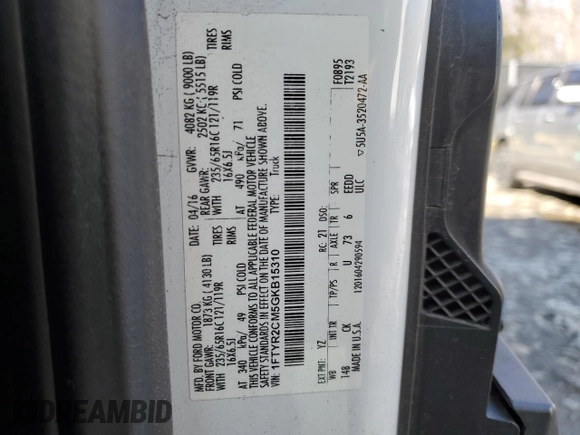2016 Ford Transit Cargo z VIN 1FTYR2CM5GKB15310, wystawiony jako Copart lot #44864995 z przebiegiem 64 352 mil mil oraz Czysty tytuł • Clean title. Historia ofert i sprzedaży dostępna na DreamBid. Obrazek 13.
