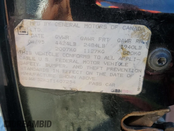1996 Buick Regal with VIN 2G4WF52K3T1407254, listed as a Copart auction lot 41430805 with 150,458 mi miles and Salvage Title. Bid and sale history available at DreamBid. Image 12.