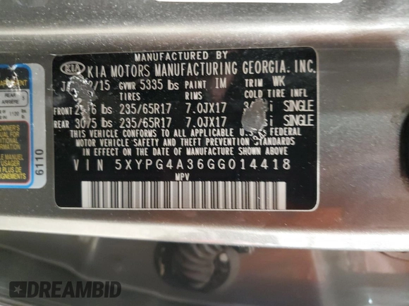 2016 Kia Sorento L with VIN 5XYPG4A36GG014418, listed as a Copart auction lot 42707755 with 78,564 mi miles and Clean Title. Bid and sale history available at DreamBid. Image 13.