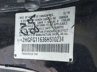 2006 Honda Civic Cpe LX with VIN 2HGFG11636H510234, listed as a IAAI auction lot 41757064 with 163,107 mi miles. Bid and sale history available at carsss.com. Image 9.