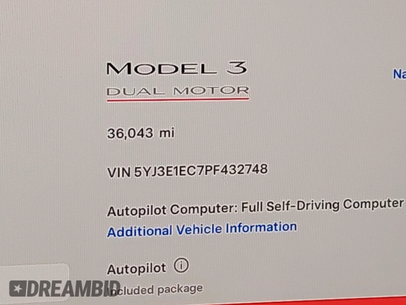 2023 Tesla Model 3 Performance z VIN 5YJ3E1EC7PF432748, wystawiony jako IAAI lot #41841913 z przebiegiem 36 043 mil mil oraz . Historia ofert i sprzedaży dostępna na DreamBid. Obrazek 15.