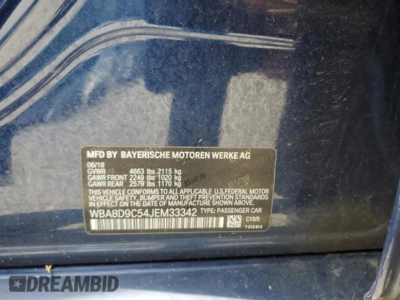 2018 BMW 3 Series 330i xDrive with VIN WBA8D9C54JEM33342, listed as a Copart auction lot 56833135 with 36,434 mi miles and Salvage title. Bid and sale history available at DreamBid. Image 13.