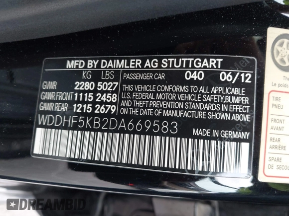 2013 Mercedes-Benz E 350 Luxury with VIN WDDHF5KB2DA669583, listed as a IAAI auction lot 41882747 with 108,182 mi miles and . Bid and sale history available at DreamBid. Image 9.