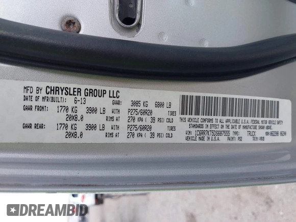2013 Ram 1500 Express with VIN 1C6RR7KT5DS687555, listed as a IAAI auction lot 41571512 with 143,086 mi miles and . Bid and sale history available at DreamBid. Image 9.