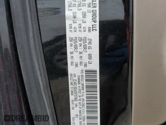 2013 Chrysler Town & Country Touring with VIN 2C4RC1BG4DR737065, listed as a Copart auction lot 83397894 with Not Provided miles and Salvage Title. Bid and sale history available at DreamBid. Image 13.