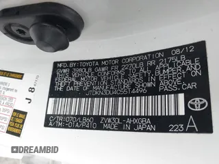 2012 Toyota Prius One with VIN JTDKN3DU4C5514496, listed as a IAAI auction lot 42123946 with 215,115 mi miles and . Bid and sale history available at DreamBid. Image 9.