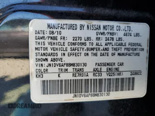 2011 Infiniti G25 Journey with VIN JN1DV6AP8BM830130, listed as a Copart auction lot 76545444 with 238,031 mi miles and Salvage Title. Bid and sale history available at carsss.com. Image 12.