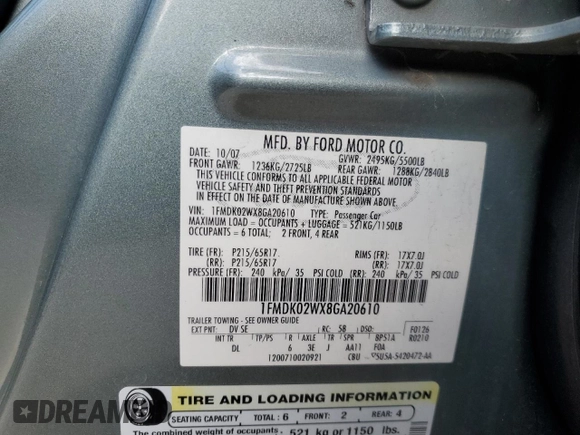 2008 Ford Taurus X SEL с VIN 1FMDK02WX8GA20610, выставлен на аукционе Copart как лот 55857005 с пробегом 320 530 миль миль и Списание • Salvage title. История ставок и продаж доступна на DreamBid. Изображение 13.