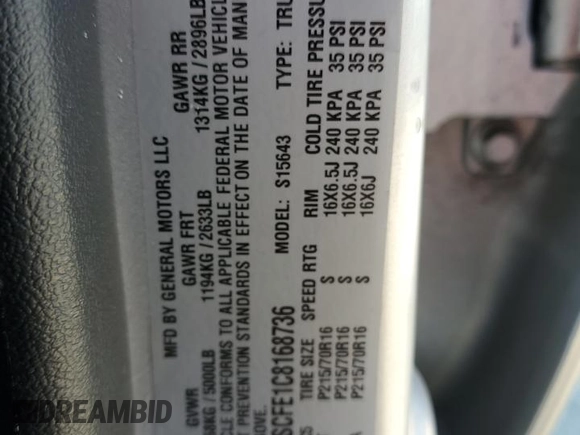 2012 Chevrolet Colorado LT w/1LT with VIN 1GCDSCFE1C8168736, listed as a Copart auction lot 46493855 with 72,844 mi miles and Salvage Title. Bid and sale history available at carsss.com. Image 12.