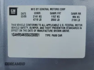 2005 Buick LeSabre Limited with VIN 1G4HR54K65U230851, listed as a Copart auction lot 50578615 with 78,628 mi miles and Salvage Title. Bid and sale history available at DreamBid. Image 12.