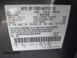 2020 Ford Edge SEL z VIN 2FMPK4J98LBA29600, wystawiony jako IAAI lot #42547635 z przebiegiem 82 222 mil mil oraz . Historia ofert i sprzedaży dostępna na DreamBid. Obrazek 9.