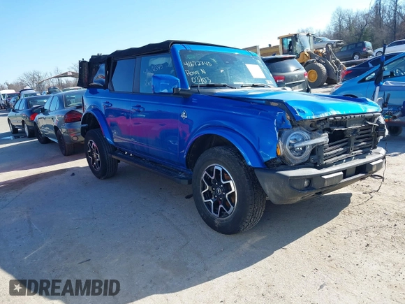 2022 Ford Bronco with VIN 1FMDE5BHXNLB00725, listed as a IAAI auction lot 41672345 with 46,569 mi miles. Bid and sale history available at carsss.com. Image 1.