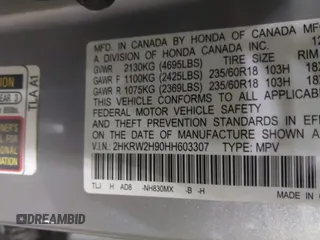 2017 Honda CR-V Touring with VIN 2HKRW2H90HH603307, listed as a IAAI auction lot 41868564 with 81,144 mi miles. Bid and sale history available at carsss.com. Image 9.