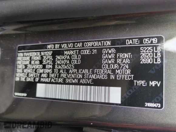 2020 Volvo XC60 Momentum z VIN YV4102DKXL1411297, wystawiony jako Copart lot #74374534 z przebiegiem Nie podano mil oraz Nie do naprawy • Non repairable. Historia ofert i sprzedaży dostępna na DreamBid. Obrazek 14.