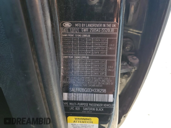 2013 Land Rover LR2 z VIN SALFR2BG0DH336298, wystawiony jako Copart lot #44183015 z przebiegiem 130 056 mil mil oraz Szkoda całkowita • Salvage title. Historia ofert i sprzedaży dostępna na DreamBid. Obrazek 13.