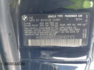 1995 BMW 3 Series M3 with VIN WBSBF9320SEH03172, listed as a IAAI auction lot 39327458 with Not Provided miles and . Bid and sale history available at DreamBid. Image 9.