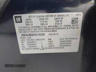 2015 GMC Terrain SLE z VIN 2GKALMEK6F6135209, wystawiony jako IAAI lot #42246811 z przebiegiem 108 741 mil mil oraz . Historia ofert i sprzedaży dostępna na DreamBid. Obrazek 9.