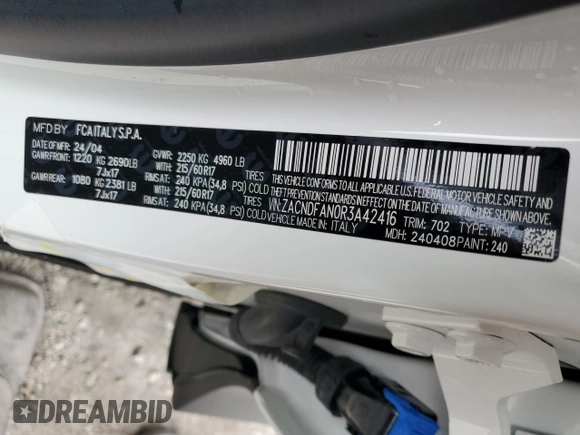 2024 Dodge Hornet GT z VIN ZACNDFAN0R3A42416, wystawiony jako Copart lot #75139734 z przebiegiem Nie podano mil oraz Nie do naprawy • Non repairable. Historia ofert i sprzedaży dostępna na DreamBid. Obrazek 11.