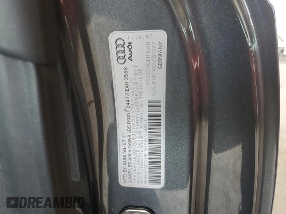 2012 Audi A5 2.0T Premium Plus with VIN WAUJFAFH4CN001047, listed as a Copart auction lot 80074104 with 99,041 mi miles and Clean Title. Bid and sale history available at carsss.com. Image 12.