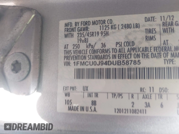 2013 Ford Escape Titanium with VIN 1FMCU0J94DUB58785, listed as a IAAI auction lot 42631897 with 163,037 mi miles and . Bid and sale history available at DreamBid. Image 9.