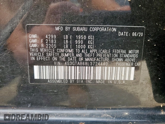 2020 Subaru Impreza с VIN 4S3GTAB68L3724440, выставлен на аукционе Copart как лот 55859975 с пробегом 38 706 миль миль и Списание • Salvage title. История ставок и продаж доступна на DreamBid. Изображение 12.