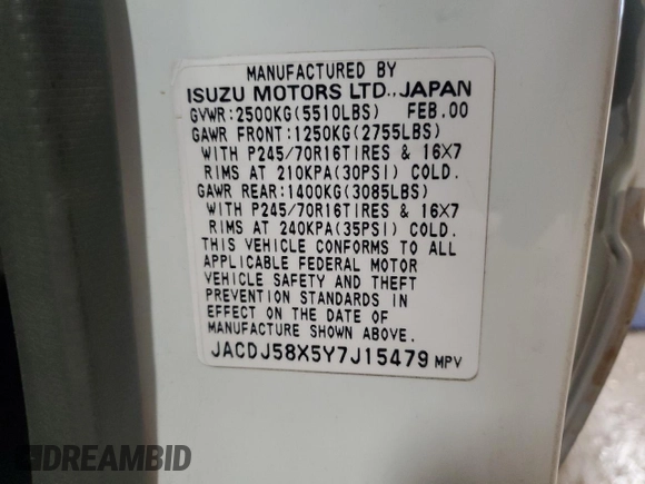 2000 Isuzu Trooper S z VIN JACDJ58X5Y7J15479, wystawiony jako Copart lot #49169485 z przebiegiem 177 016 mil mil oraz Czysty tytuł • Clean title. Historia ofert i sprzedaży dostępna na DreamBid. Obrazek 13.