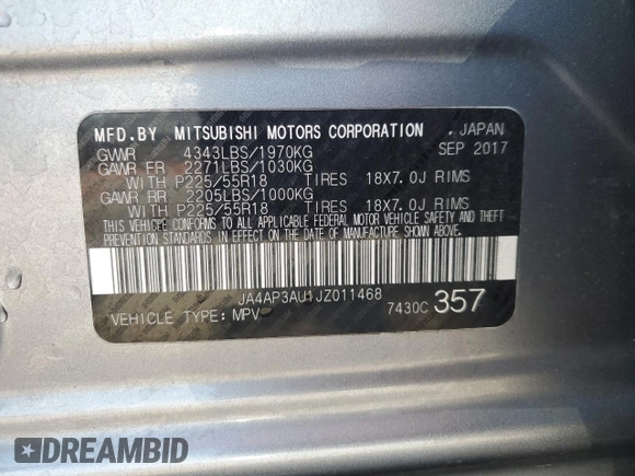 2018 Mitsubishi Outlander ES with VIN JA4AP3AU1JZ011468, listed as a Copart auction lot 62580455 with 123,404 mi miles and Salvage title. Bid and sale history available at DreamBid. Image 14.