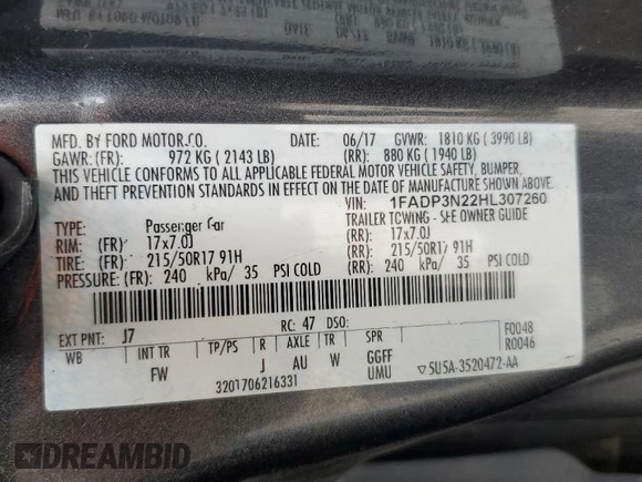 2017 Ford Focus Titanium z VIN 1FADP3N22HL307260, wystawiony jako Copart lot #61399785 z przebiegiem 103 293 mil mil oraz Szkoda całkowita • Salvage title. Historia ofert i sprzedaży dostępna na DreamBid. Obrazek 12.