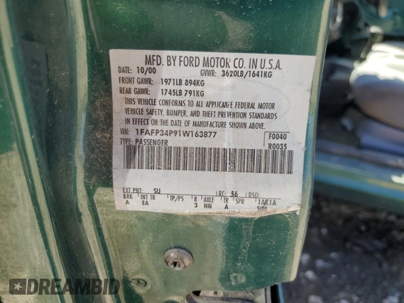 2001 Ford Focus SE with VIN 1FAFP34P91W163877, listed as a Copart auction lot 87327184 with Not Provided miles and Salvage Title. Bid and sale history available at carsss.com. Image 13.