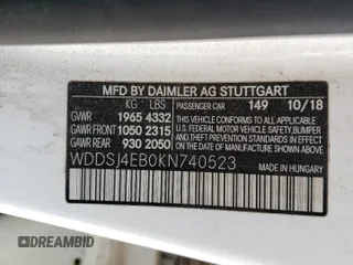 2019 Mercedes-Benz CLA with VIN WDDSJ4EB0KN740523, listed as a Copart auction lot 54609682 with 35,692 mi miles. Bid and sale history available at carsss.com. Image 10.