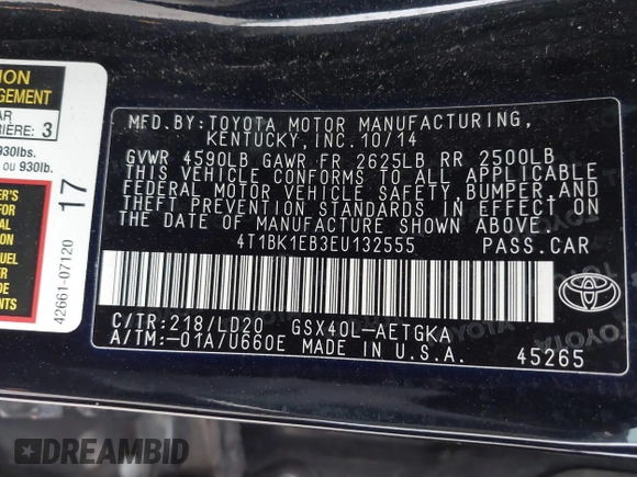 2014 Toyota Avalon Limited z VIN 4T1BK1EB3EU132555, wystawiony jako IAAI lot #41883284 z przebiegiem 263 238 mil mil oraz . Historia ofert i sprzedaży dostępna na DreamBid. Obrazek 9.
